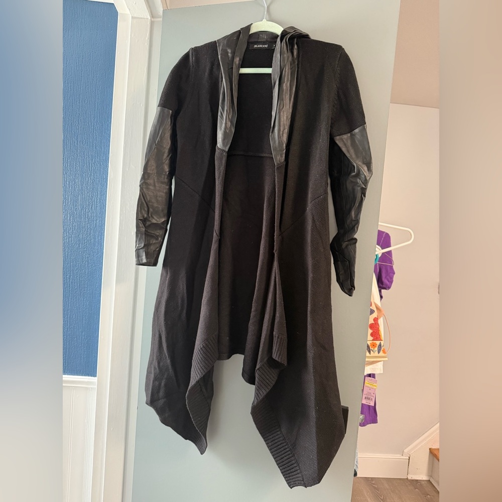 Blank NYC Black Cape with Leather Sleeves